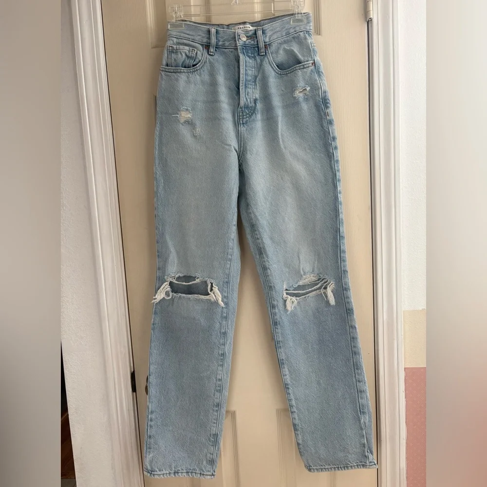 PacSun Distressed Straight Leg Jeans Light Wash Size 25 Ripped - Picture 2 of 5